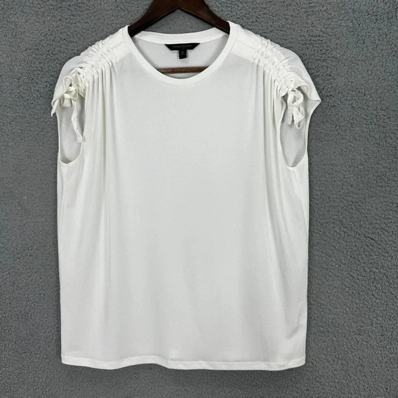 Banana Republic top womens medium ivory ruched drawstring shoulder neutral - Picture 1 of 8